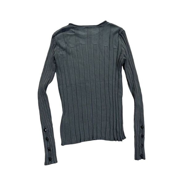 Topshop Womens Charcoal Gray Ribbed Button Sleeve Pullover Sweater sz 6 - Picture 4 of 13